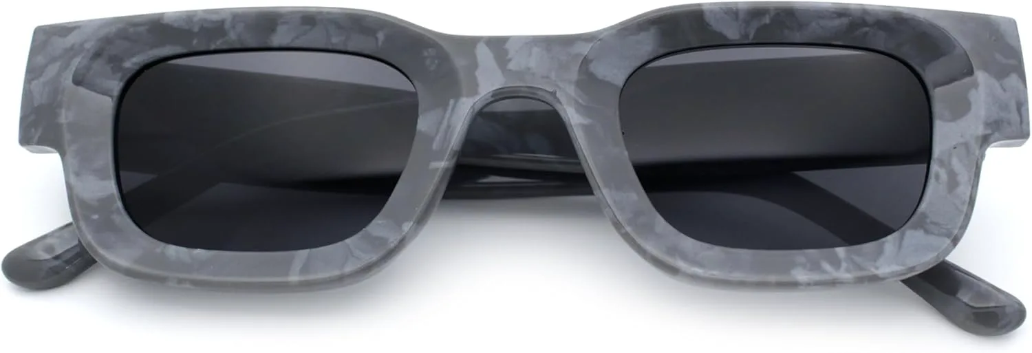 

Маленькие толстые солнцезащитные очки в прямоугольной пластиковой оправе со скошенными краями, в стиле модерн, с роговым рисунком SA106, Grey Marble - Black