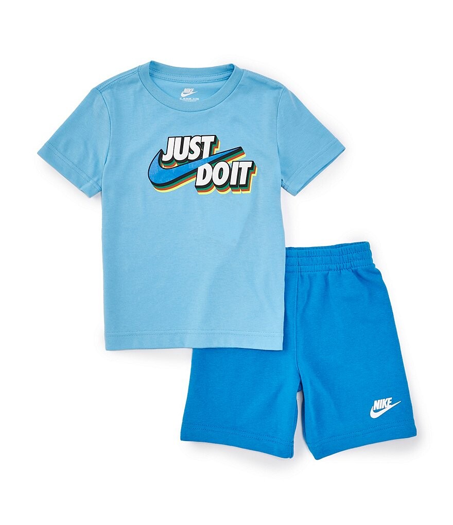 

Футболка из джерси Just Do It с короткими рукавами Nike Little Boys 2T-7 и комплект шорт из французского махрового цвета, синий