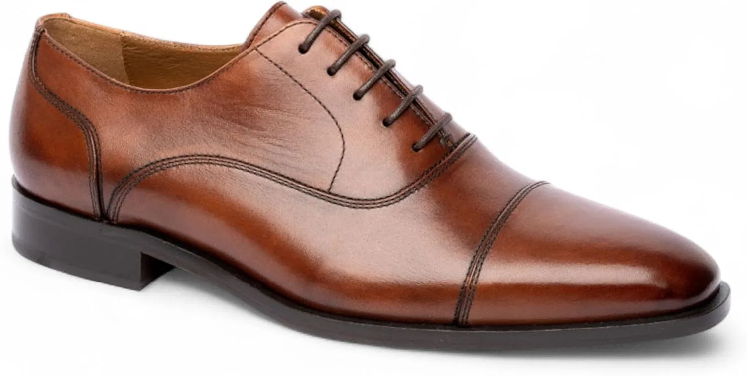 Infinity Leather Мужские коричневые кожаные офисные туфли-оксфорды Chapman & Moore с перфорацией на мыске — фото 3