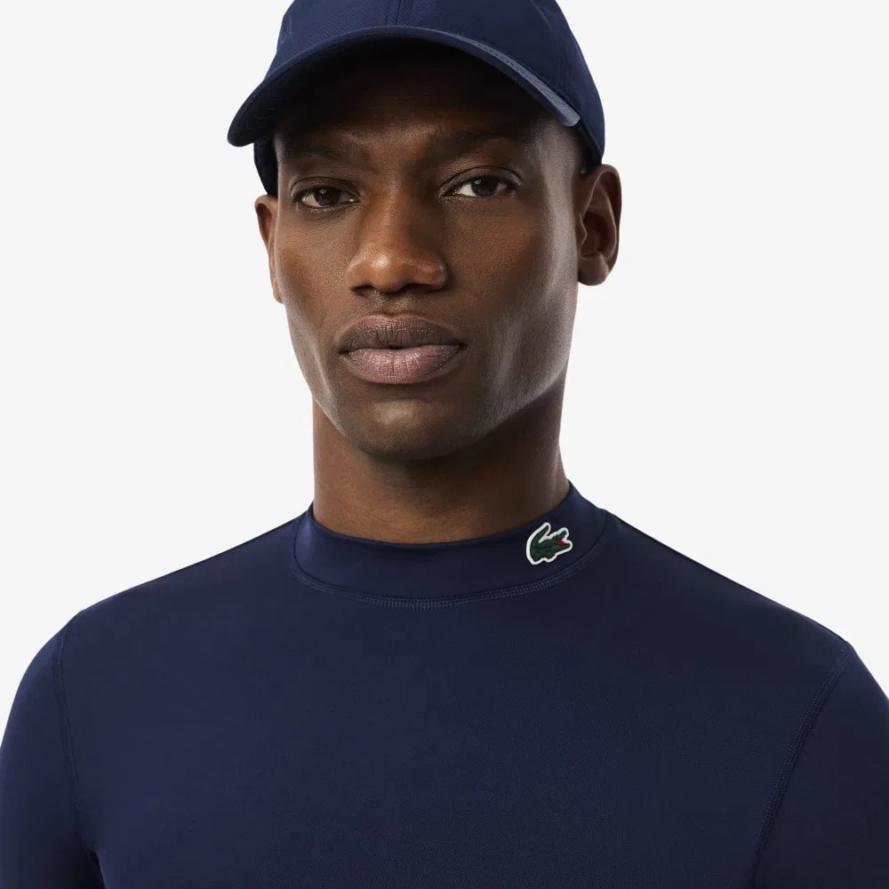 Мужская тренировочная футболка с воротником-стойкой тёмно-синяя от Lacoste — фото 2