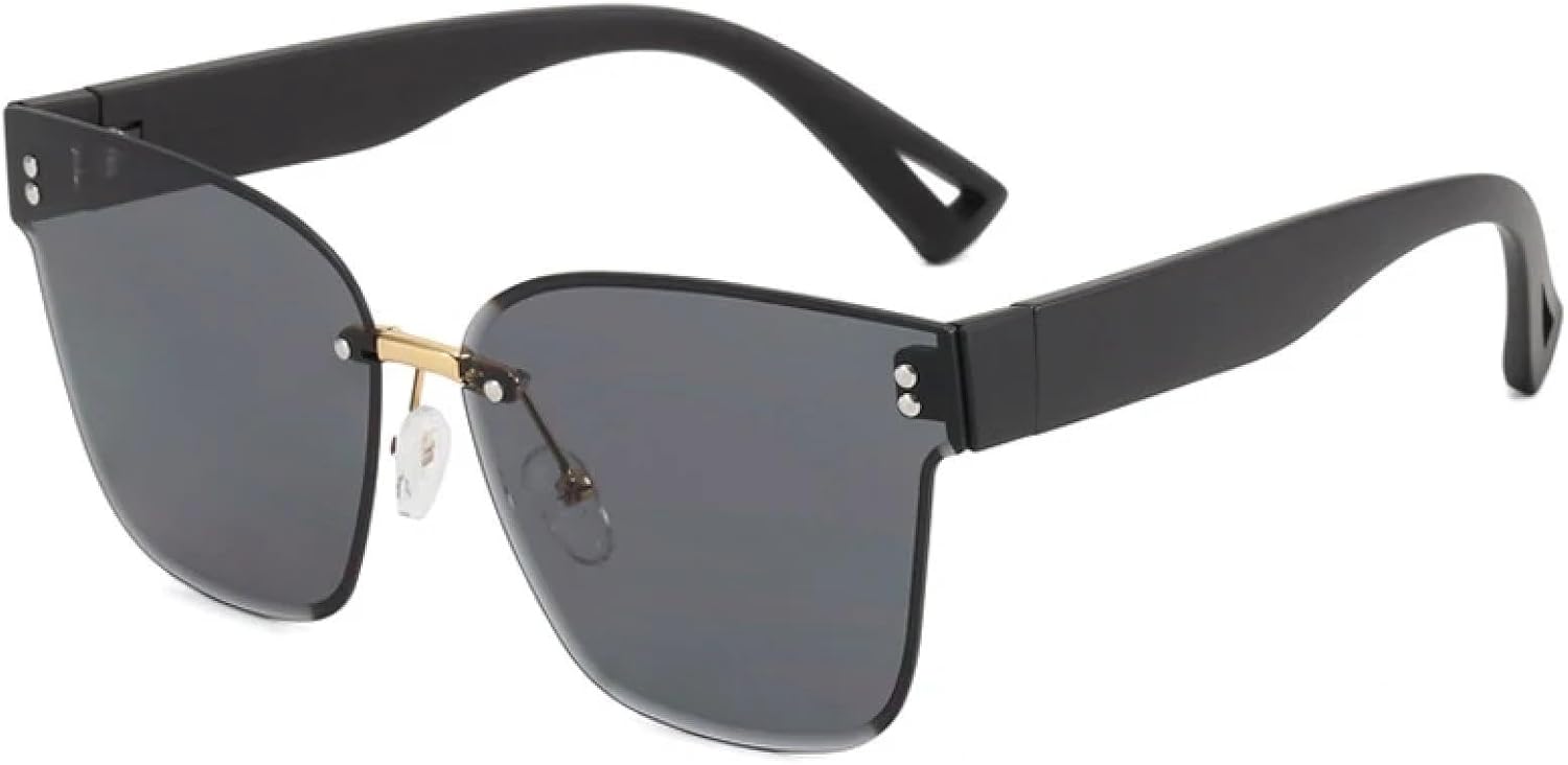 

Солнцезащитные очки без оправы для женщин и мужчин, модные, роскошные, трендовые, панк, для активного отдыха, вождения, солнцезащитные очки с защитой от УФ-излучения UV400 TKKTLLT, Black Gray