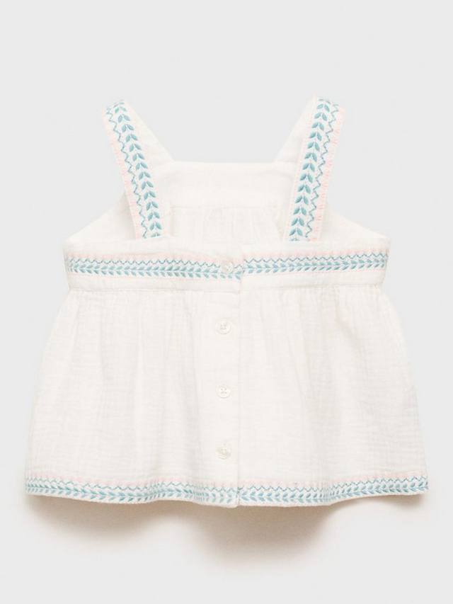 Детская хлопковая блузка без рукавов с вышивкой Mango, White — фото 3