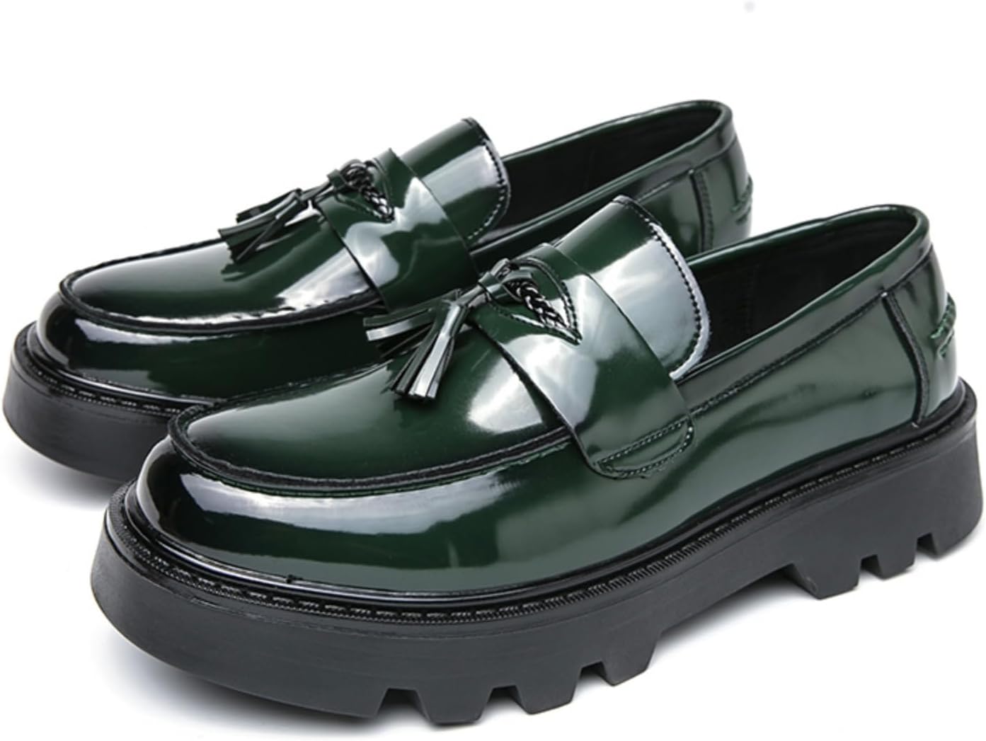 

Мужские лоферы из лакированной кожи с металлической пряжкой, стильные формальные туфли без шнурков, блестящий узор, подходят для повседневных вечеринок, свадеб, танцев Aokisx, зеленый