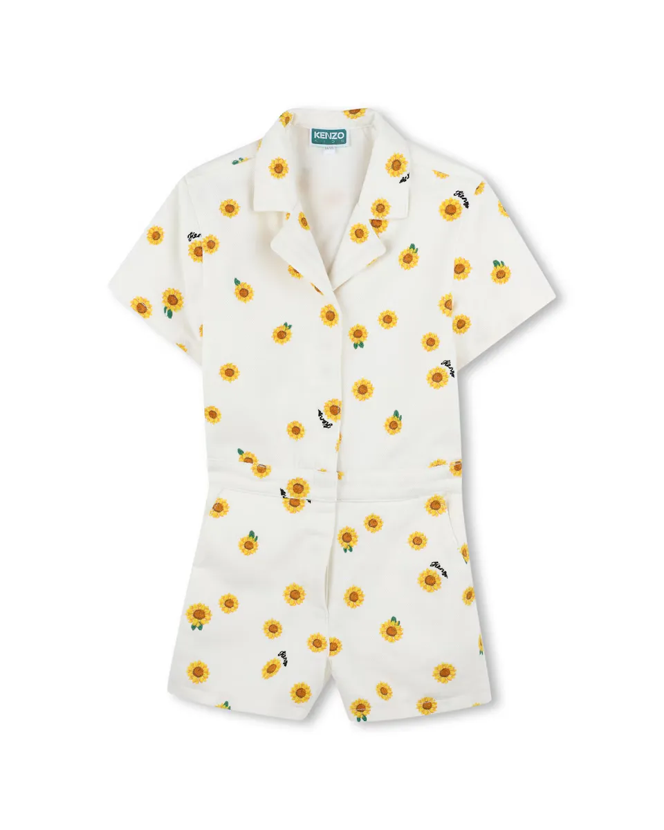 

Комбинезон для девочки из белого хлопка Kenzo Kids, белый