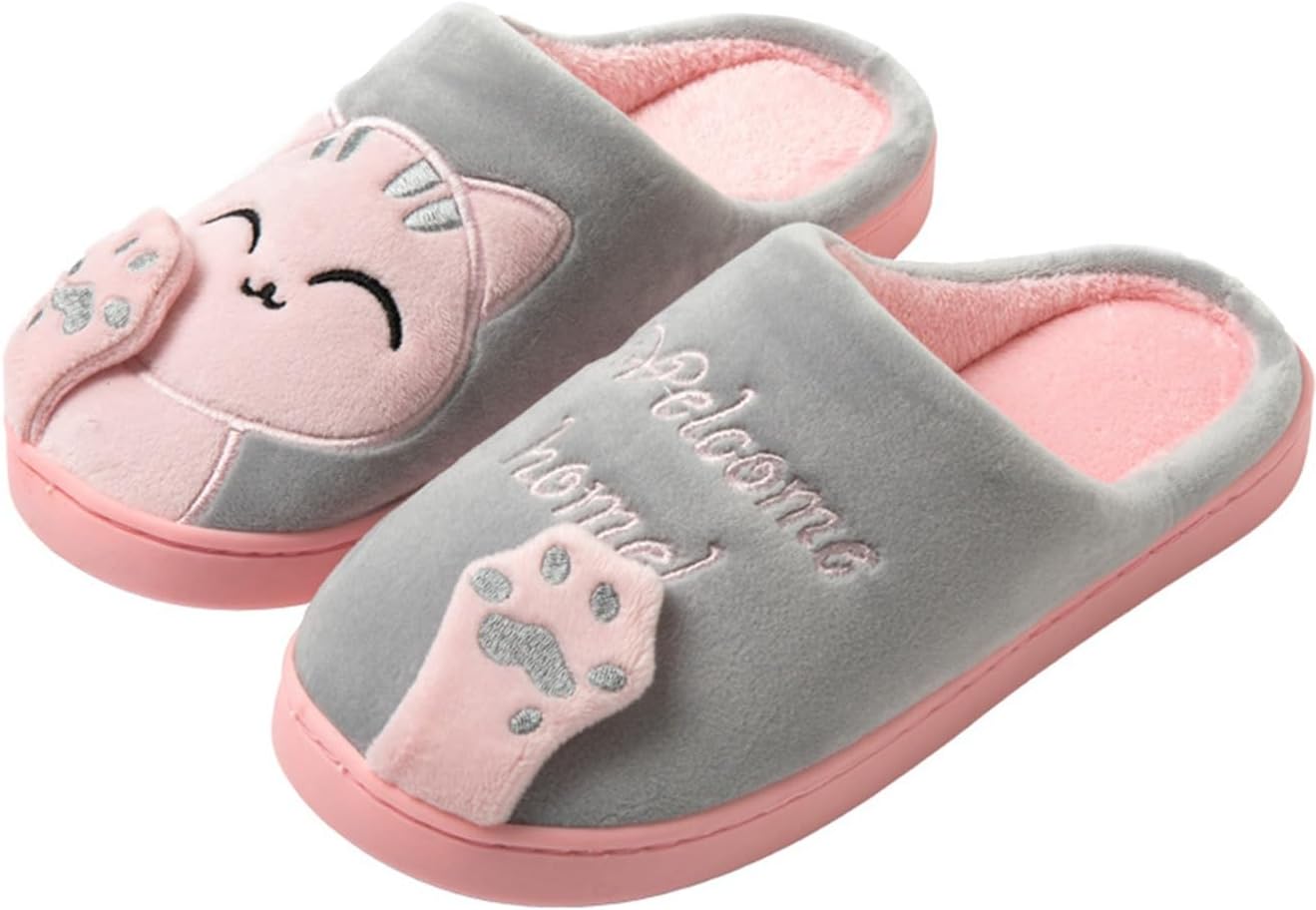 

Домашние тапочки с кошками для женщин и мужчин, зимние, для дома и улицы, плюшевые, пушистые, уютные, с теплой подошвой из пены с эффектом памяти, для спальни, сада, дома, для пары Wiretran, серый