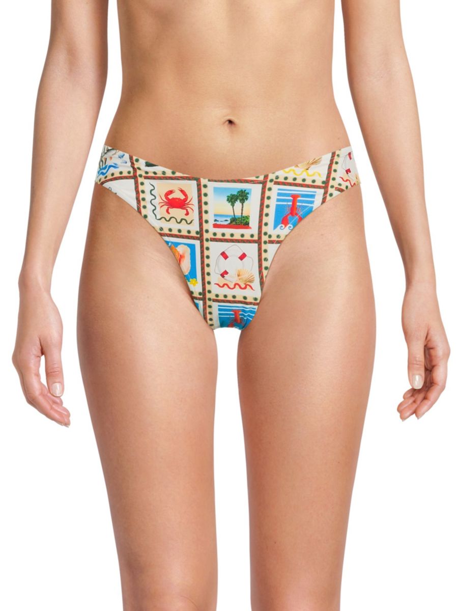 

Классический бикини-топ с глубоким вырезом и принтом Stamp-Print WeWoreWhat, цвет Off White Multi