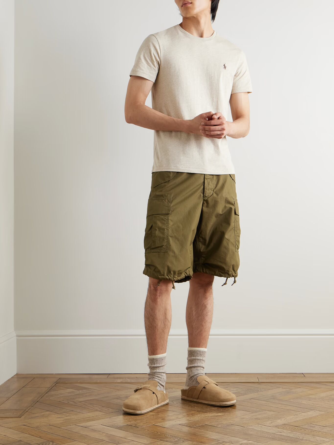Футболка Slim-Fit из меланжевого хлопкового джерси с вышитым логотипом POLO RALPH LAUREN, бежевый — фото 3