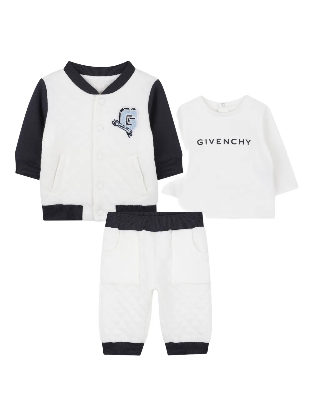 

Стеганый спортивный костюм с аппликацией (комплект из трех предметов) Givenchy Kids, белый