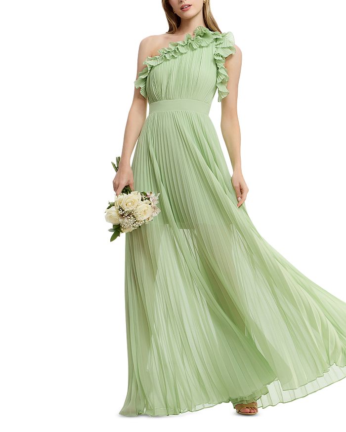 

Асимметричное плиссированное платье Vida Dress the Population, зеленый