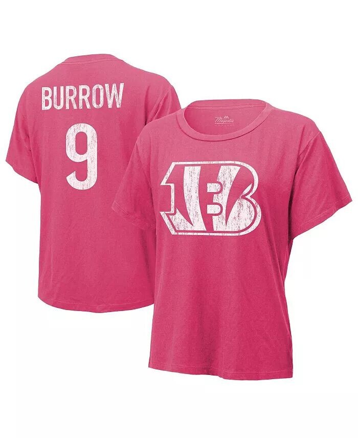 

Женская футболка с надписью и номером «Cincinnati Bengals» от Threads Joe Burrow Pink Majestic
