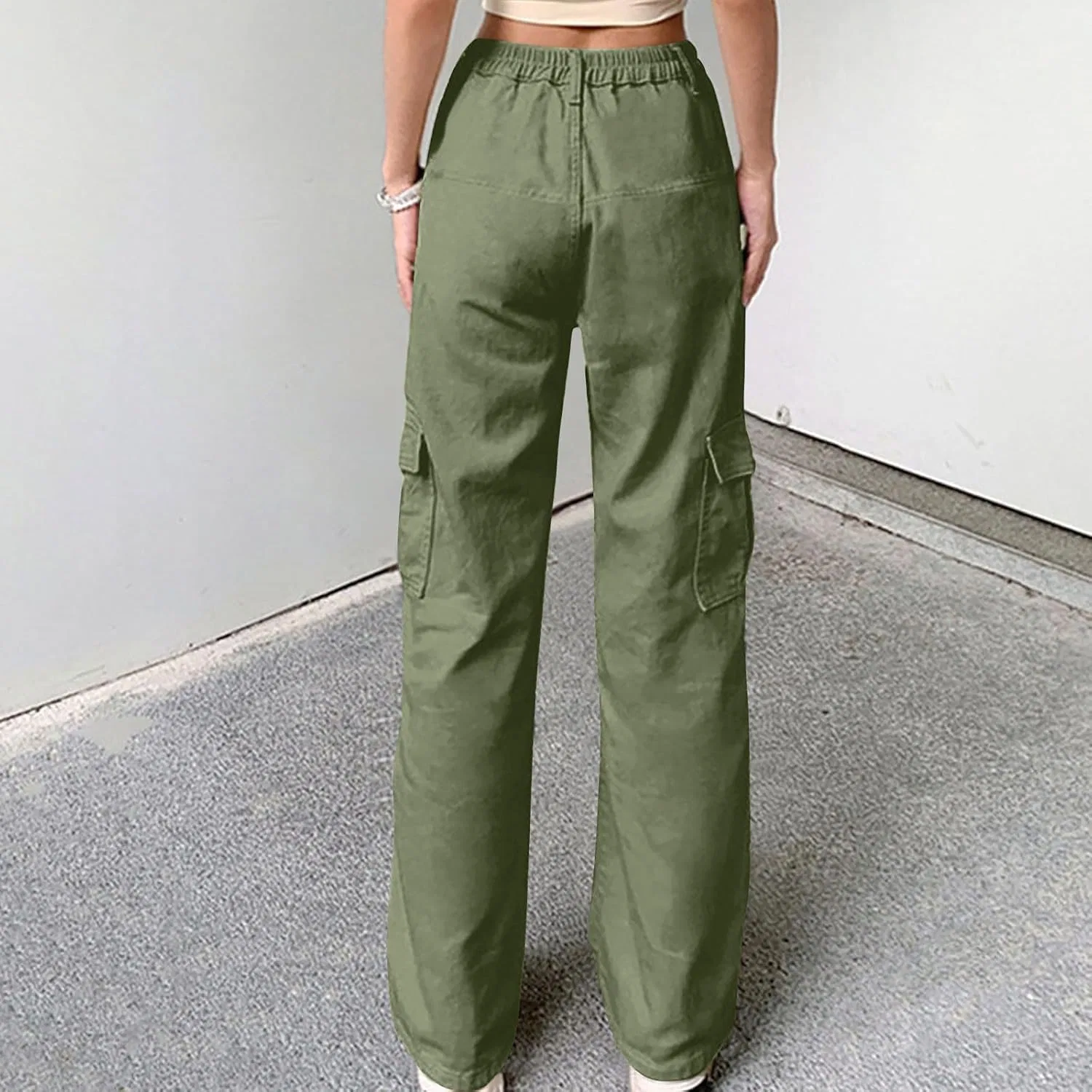 Штаны карго для активного отдыха, женские, свободные, с высокой талией, Army Green — фото 4