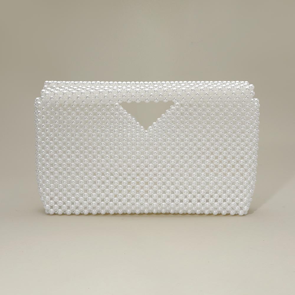 

Клатч с открытым верхом, украшенный жемчужными бусинами FASHNZFAB, родий, белый