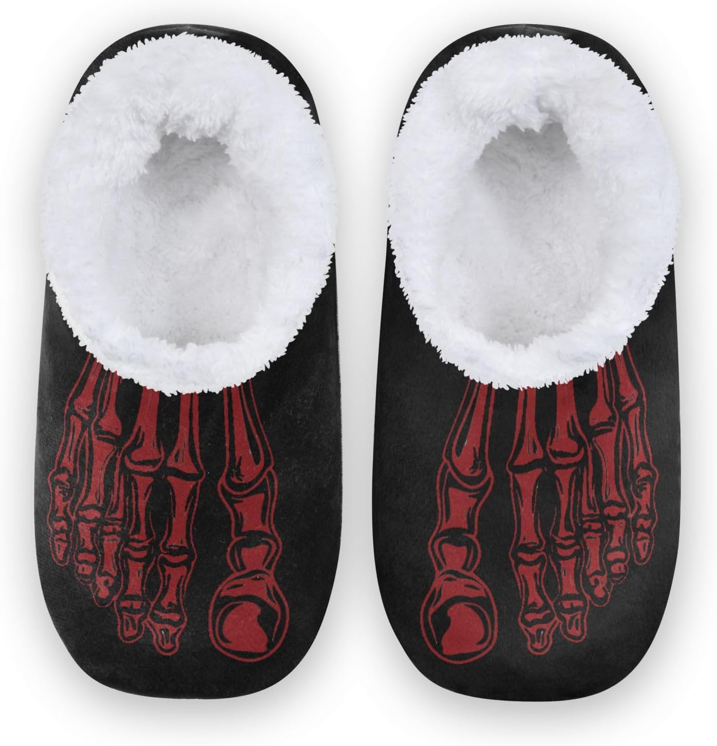 

Домашние зимние тапочки DOMIKING с рисунком скелета, пушистой нескользящей мягкой подошвой, уютные домашние тапочки для мужчин и женщин. Подходят как мужчинам, так и женщинам, красный