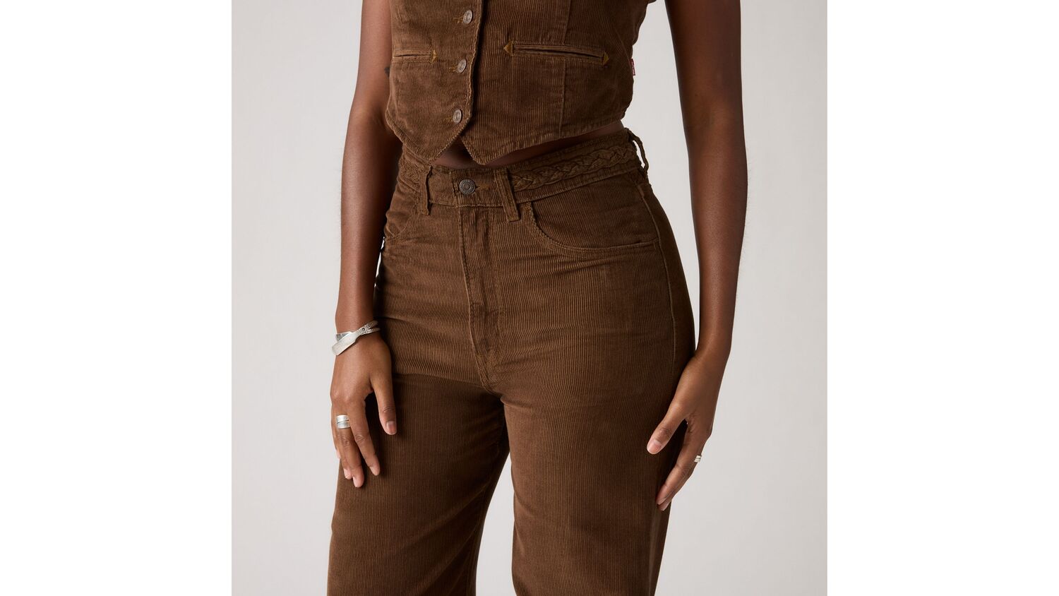 Женские джинсы Ribcage Wide Leg с плетением Levi's, Carafe - Brown — фото 2