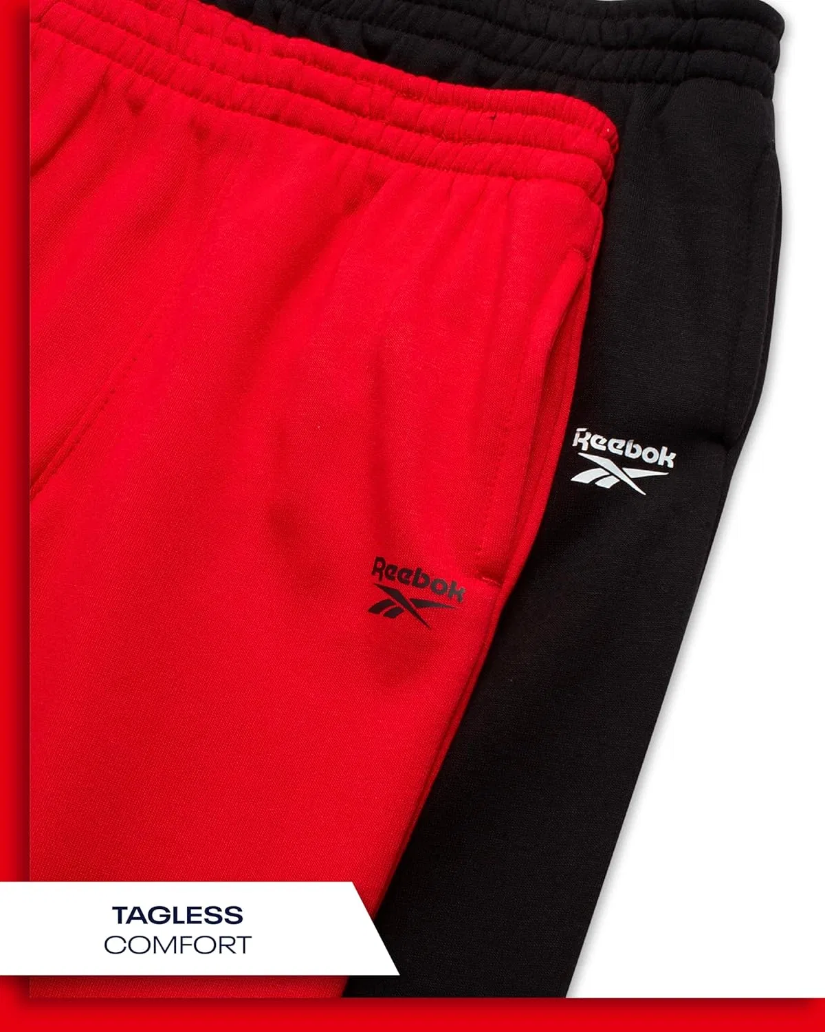 Спортивные штаны Reebok для мальчиков - комплект из 2 штук, из высококачественного флиса, с эластичным поясом, для малышей и детей, черный/красный — фото 3