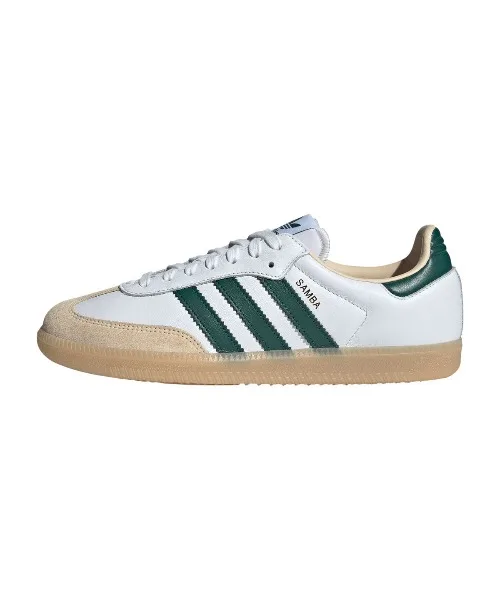 Мужские кроссовки adidas Samba OG из кожи белые с зелёным — фото 3