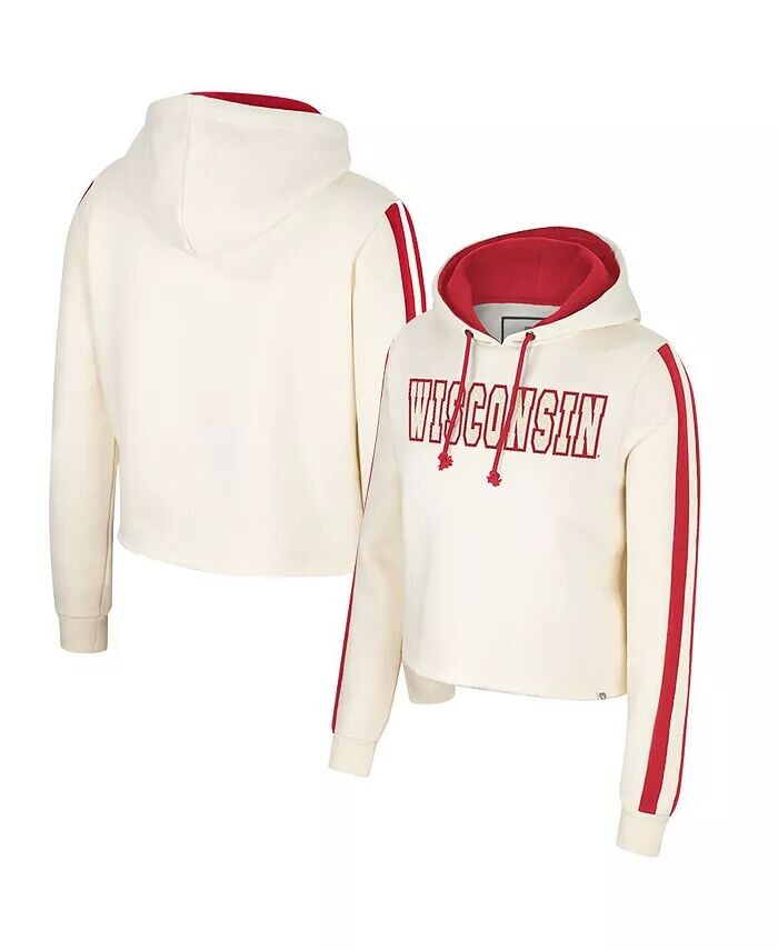 

Женская кремовая укороченная толстовка с капюшоном Wisconsin Badgers Perfect Date Colosseum