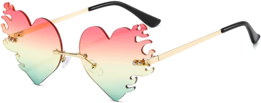 

Солнцезащитные очки ENTHYI Melting Heart Flame для женщин и мужчин. Модные очки без оправы для вечеринок и выпускных балов. Оригинальные очки с изображением сердца, огня и пламени, Yellow/Pink/Green