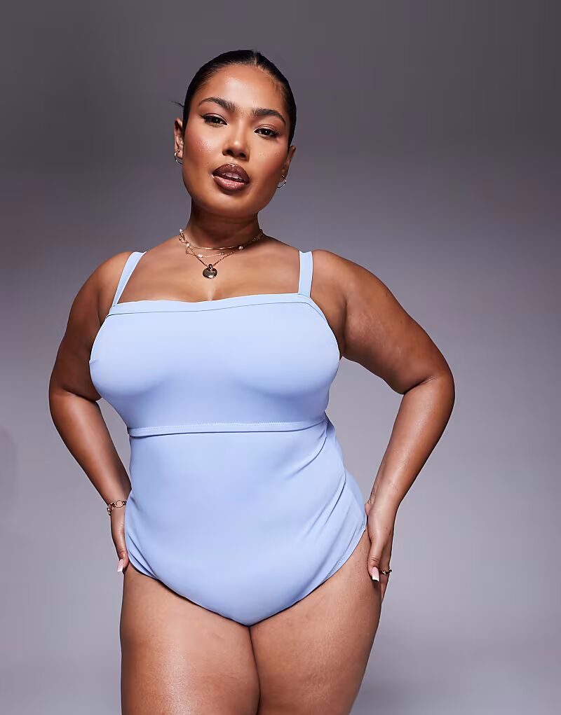 

ASOS DESIGN Curve Maya поддерживающий купальник с квадратным вырезом синего цвета ASOS Curve