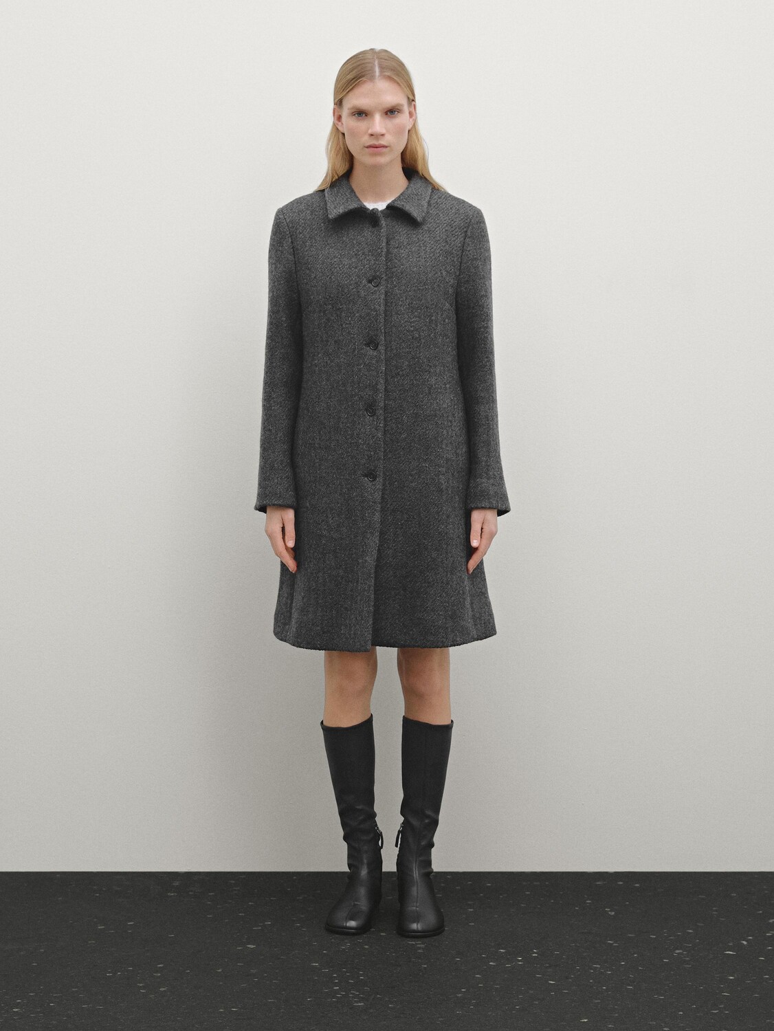 

Длинное пальто из смеси шерсти Massimo Dutti, серый