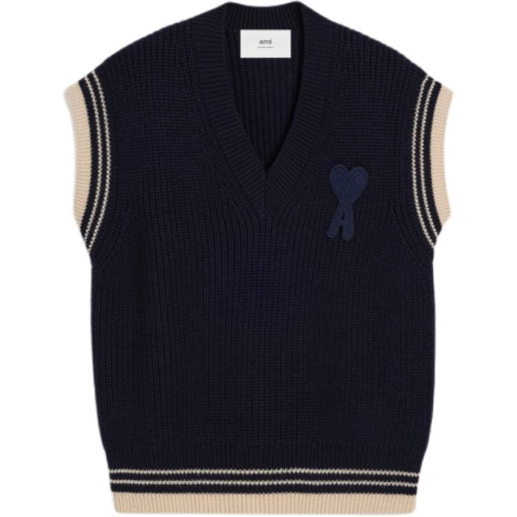 

AMIPARIS Ами Париж Ami De Coeur Вязаный жилет, Navy Blue