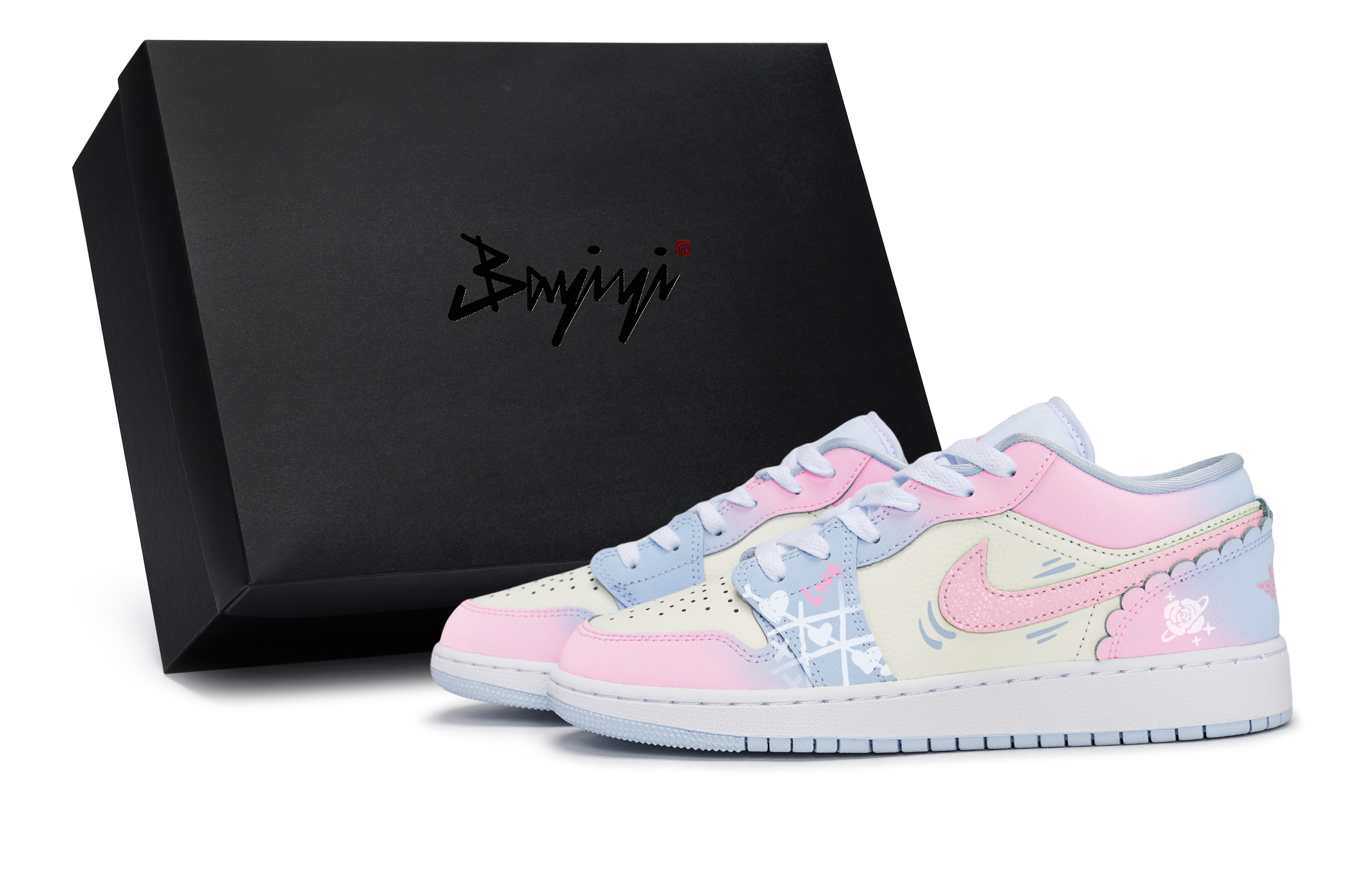 

Air 1 811 Manufacturing, Warm Love, Special Shoe Box низкие детские баскетбольные кроссовки Jordan, бежевый синий розовый зеленый