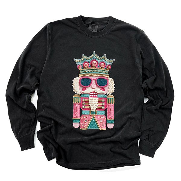 

Футболка с длинным рукавом для женщин, окрашенная в технике garment dyed, с принтом в стиле пэчворк в розовых и бирюзовых тонах Simply Sage Market, Black