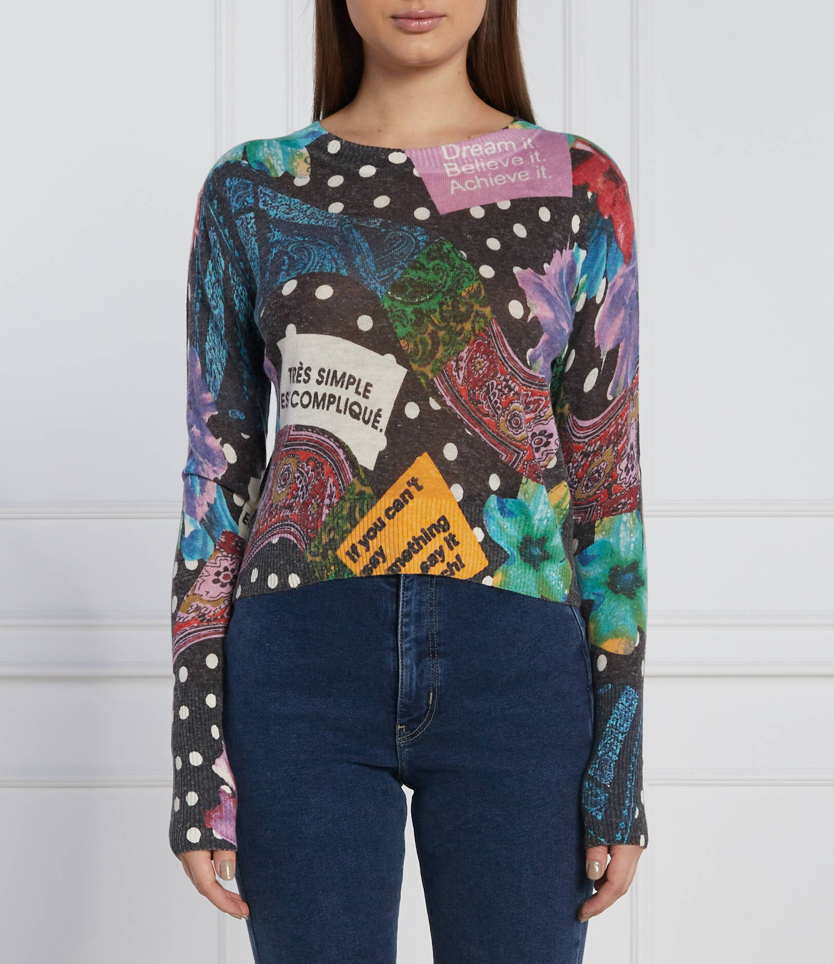 

Блуза Desigual cropped fit, разноцветный