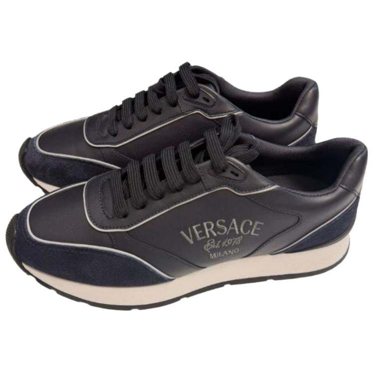 VERSACE Кожаные низкие кеды мужские синие — фото 3