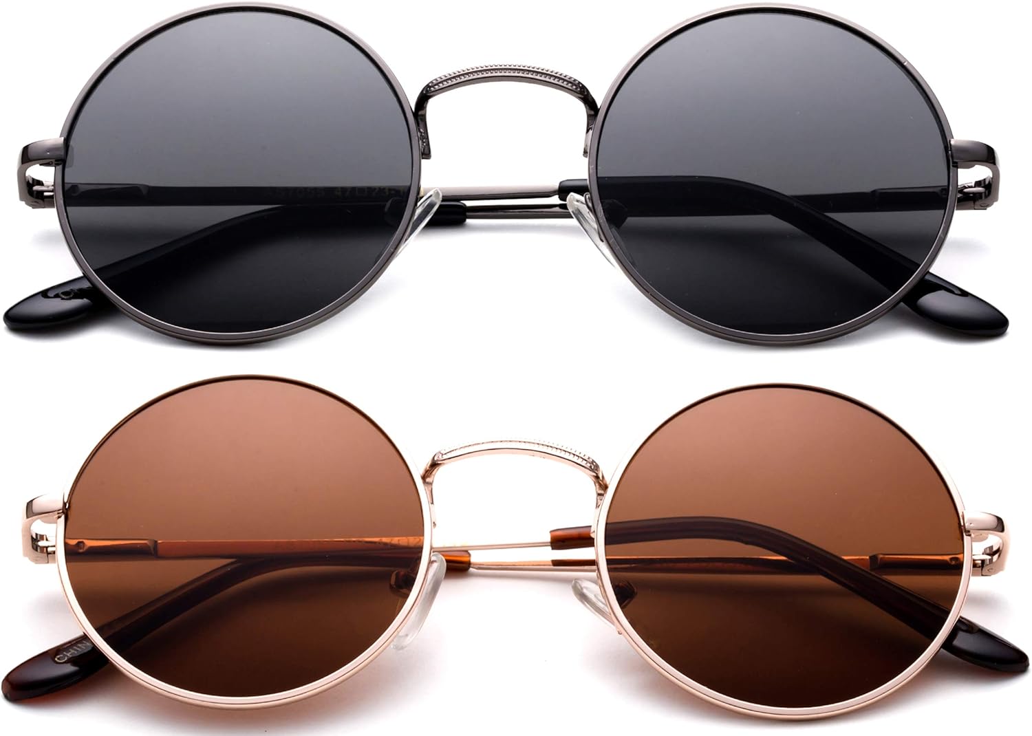 

Ретро круглые маленькие солнцезащитные очки 48 мм в винтажном стиле хиппи, круглые очки Polaroid для вождения, поляризованные очки в стиле стимпанк Newbee Fashion, 2 Pack - Gunmetal / Smoke & Gold /Brown