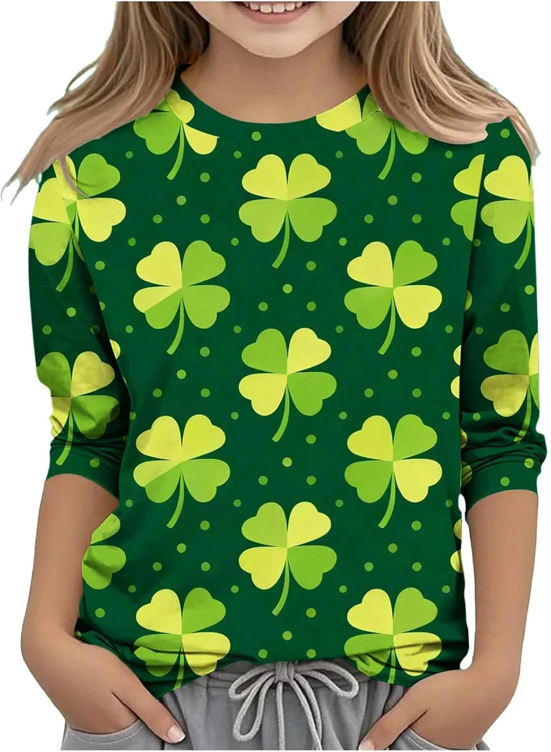 Детская футболка с принтом Shamrock, Zzalalana, 3/4 рукав, Green