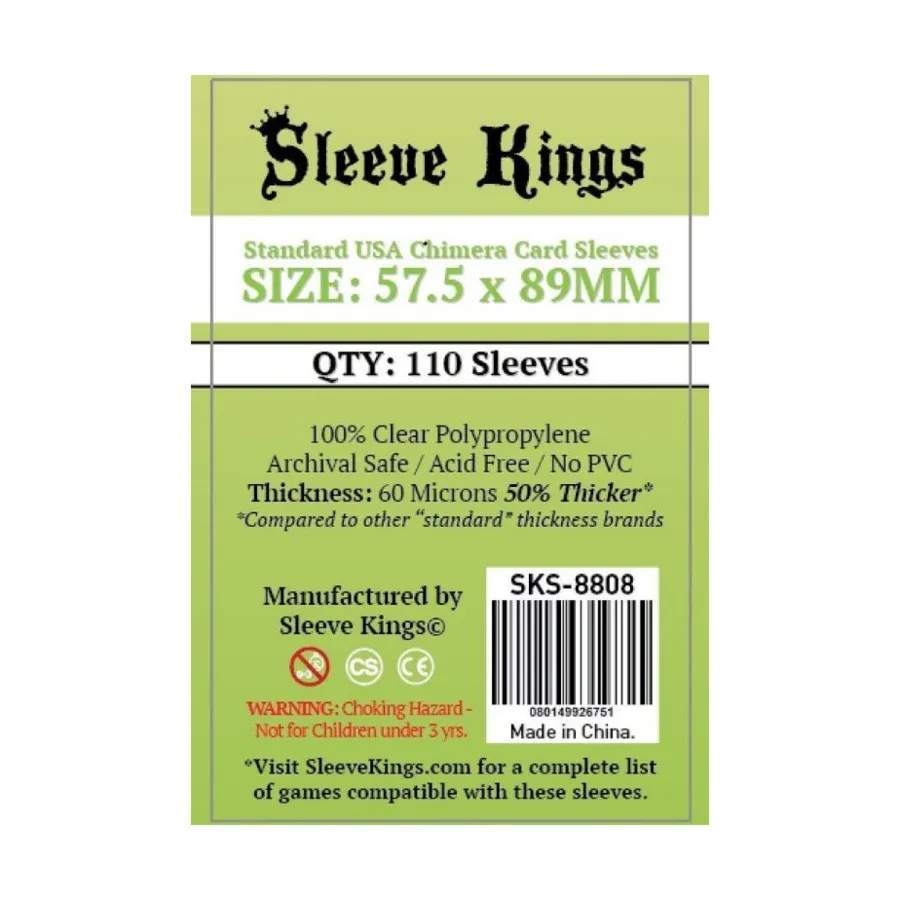 

57,5x89 мм — стандартные конверты для карточек Chimera США (10 упаковок по 110 шт.), Card Sleeves (Sleeve Kings)