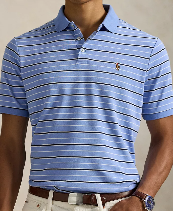 Мужская поло с короткими рукавами в полоску Polo Ralph Lauren, синий — фото 3