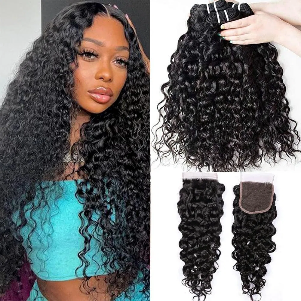 Натуральные бразильские волосы Yavida Water Wave Bundles 10A Remy 10 12 14 + 10 дюймов Yavida