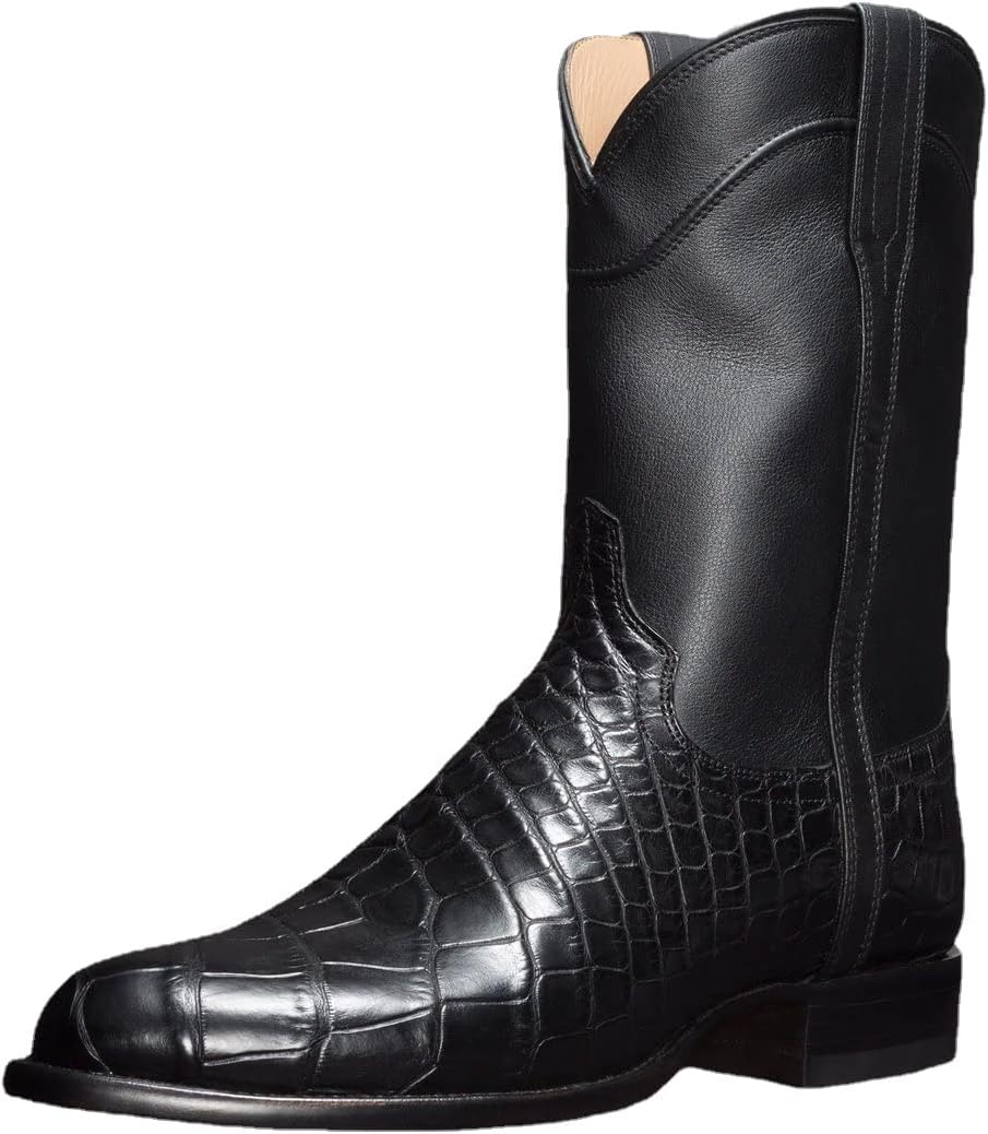 

Ковбойские сапоги CWHXLYNV для мужчин, западные сапоги с классическим узором под крокодила, средние цилиндрические кожаные загородные западные сапоги, сапоги для мужчин, черный