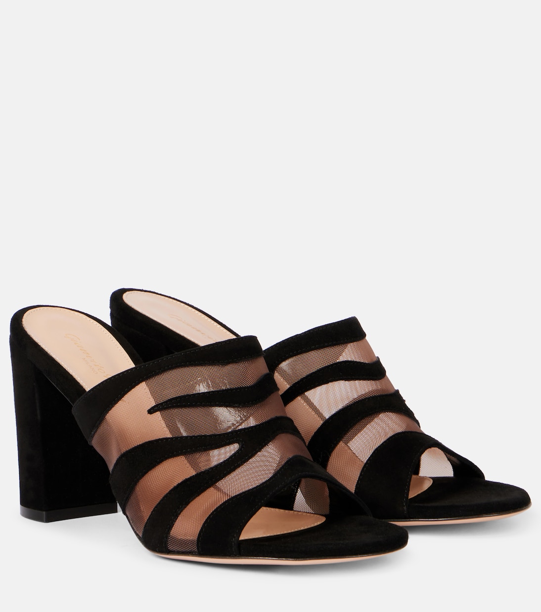 Мюли из замши и сетки Gianvito Rossi, Black+ Praline