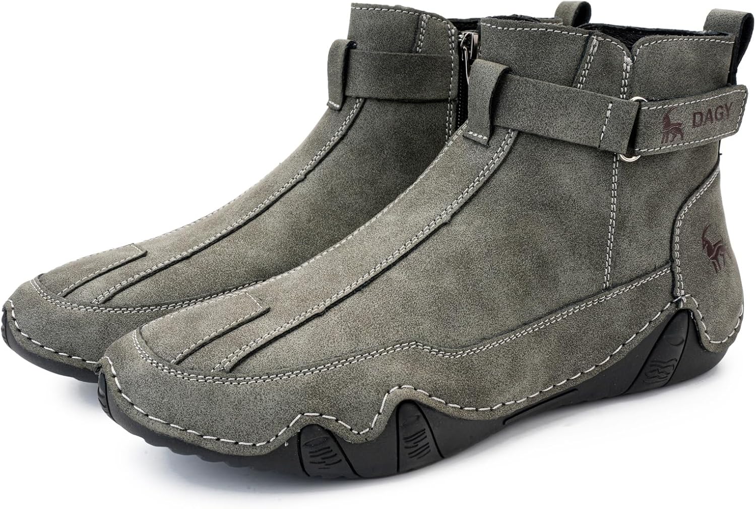 

Мужские ботинки Чукка, кожаные ботинки до щиколотки, модные ручной работы, с шнуровкой, повседневные, противоскользящие, для походов, вождения и прогулок, с боковой молнией Generic, серый