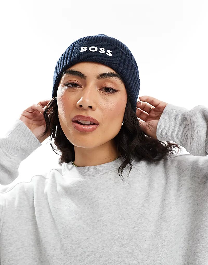 

Шапка-бини BOSS asic fisherman темно-синего цвета с белым логотипом BOSS by Hugo Boss