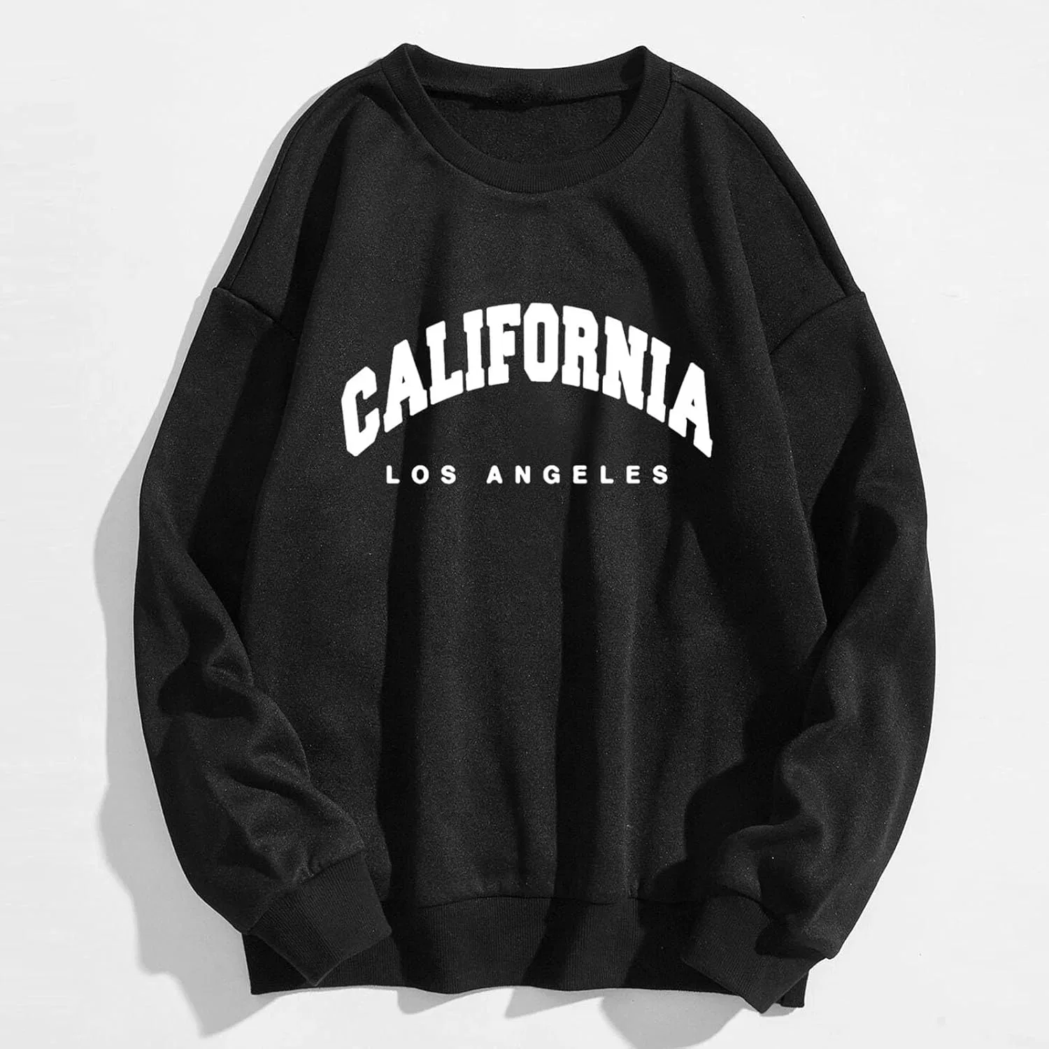 Generic Женский свитшот большого размера Los Angeles с круглым вырезом и буквенным принтом, свободного кроя, модный топ, Z01-Black — фото 2