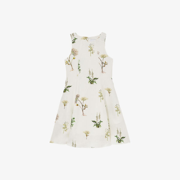 

Reiss x NYBG Elise льняное платье с цветочным принтом и расклешенным подолом 9-13 лет Reiss, белый