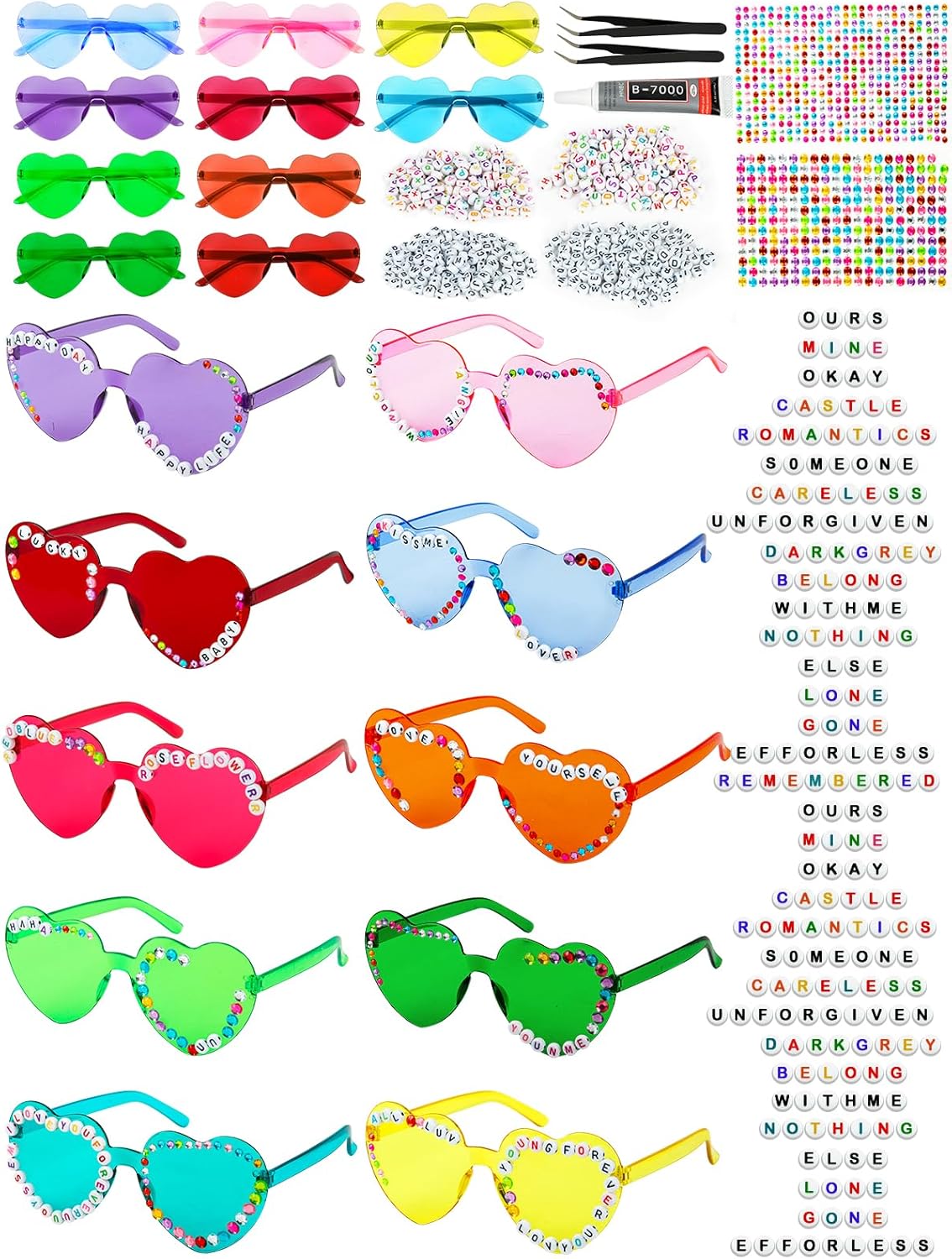 

20 пар солнцезащитных очков в форме сердца своими руками для женщин и девушек, разноцветные, радужные, без оправы, модные, прозрачные, в форме сердца, сувениры для вечеринки AGGKKY, Bright Colors
