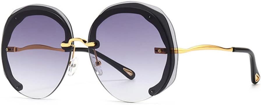 

Большие круглые солнцезащитные очки без оправы для женщин, прозрачные линзы с градиентом цвета "океан", защита от УФ-излучения UV400 для мужчин generic, Black Gray Gradient