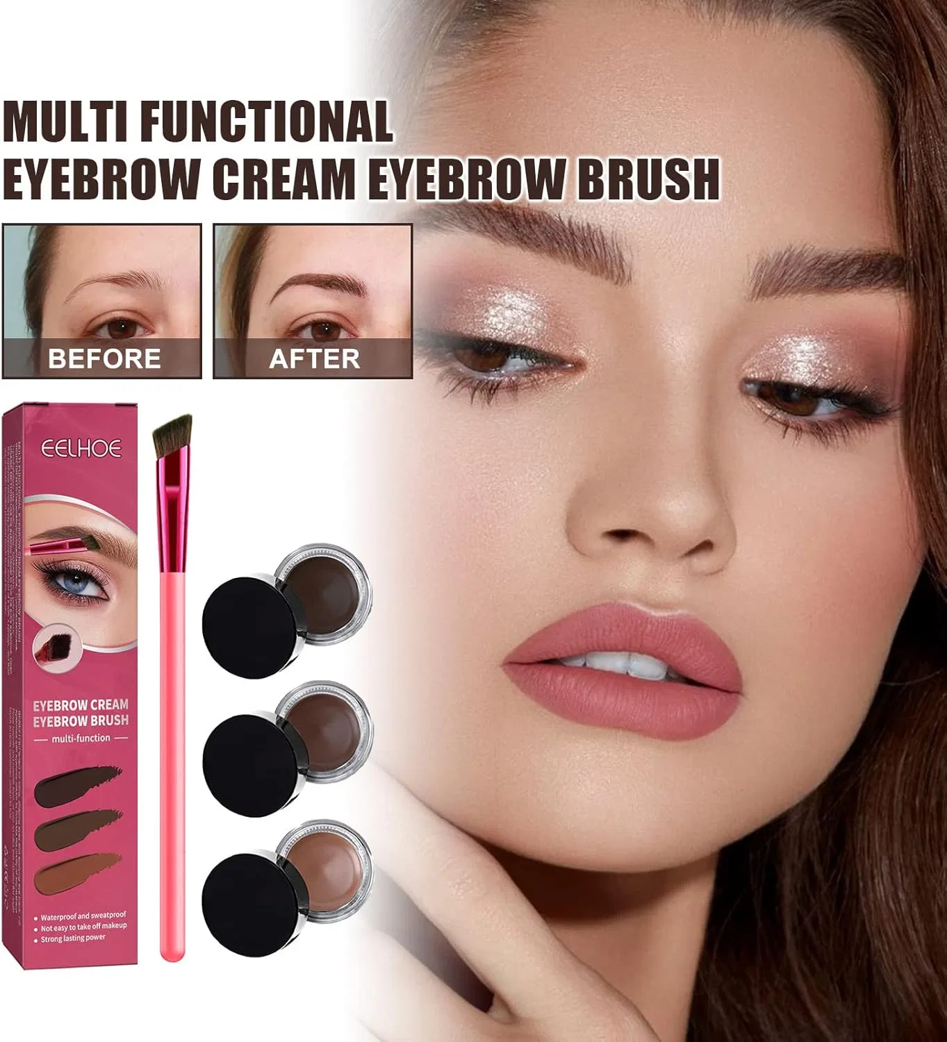 Кисть для бровей 4D Hair Stroke Brow Stamp Brush, Lunhaifi, набор 2 шт., светло-коричневый — фото 2