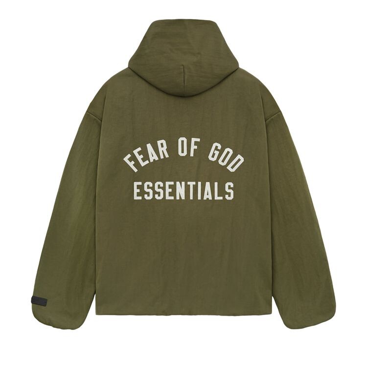 Куртка Fear of God Essentials Textured Nylon Hooded Coaches Jacket Military, зеленый — фото 2