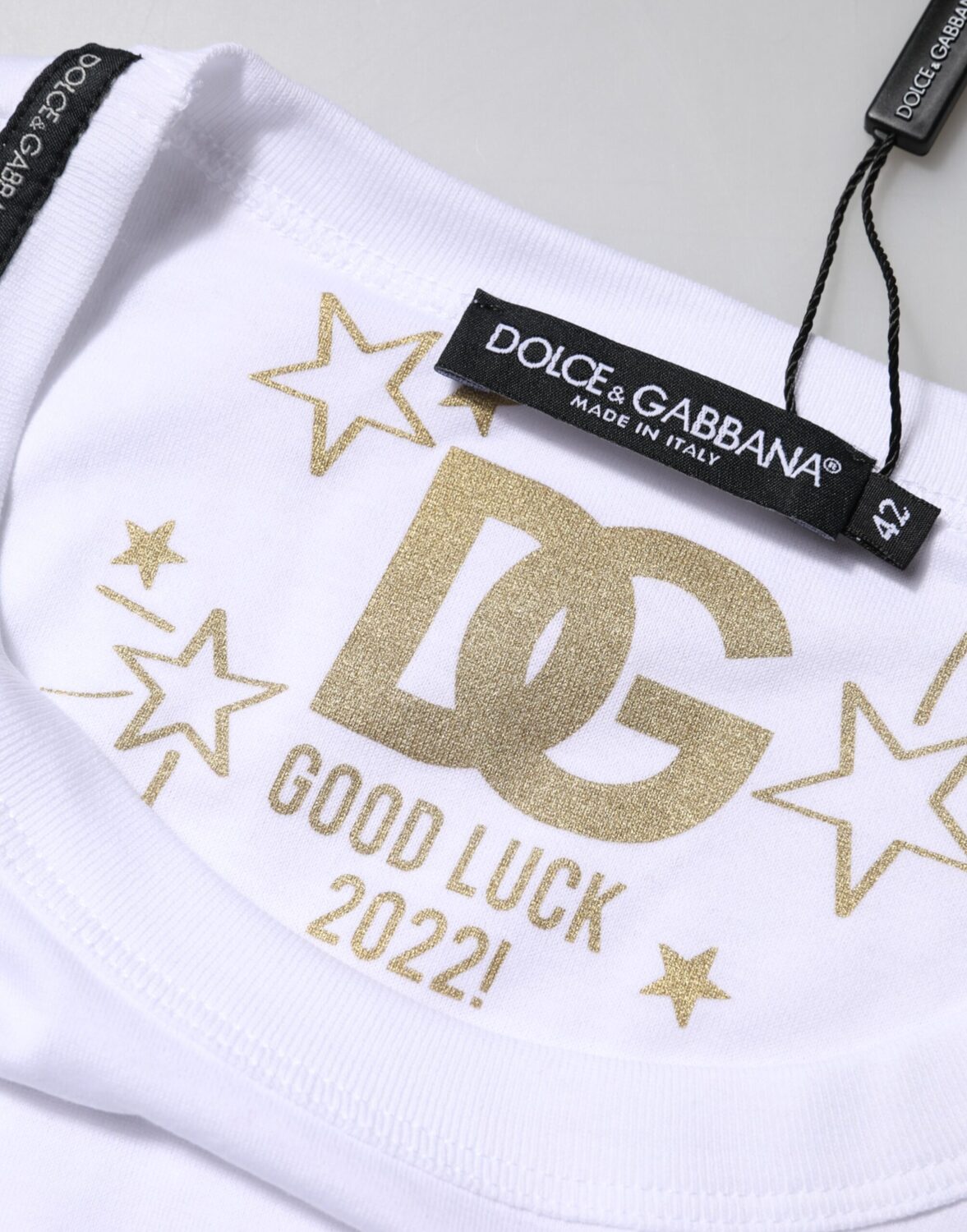 Белая хлопковая футболка Goodluck 2022 с круглым вырезом Dolce & Gabbana, белый — фото 4