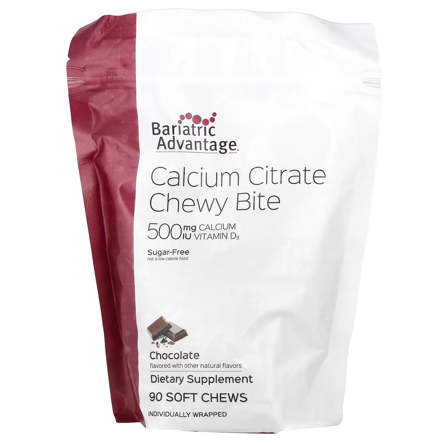 

Chewy Bite с цитратом кальция, без сахара, шоколад, 90 мягких жевательных конфет Bariatric Advantage