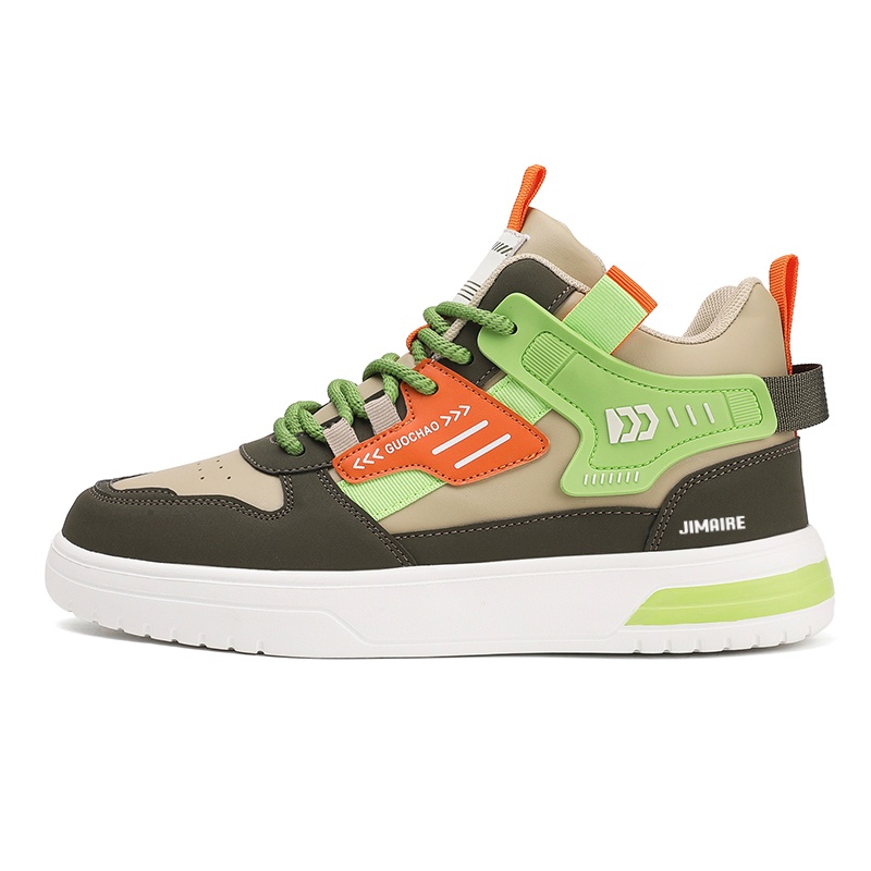 

King Jinmai Скользоустойчивые мид-топ скейтборд кроссовки мужские бежево-зеленые, цвет Beige Green