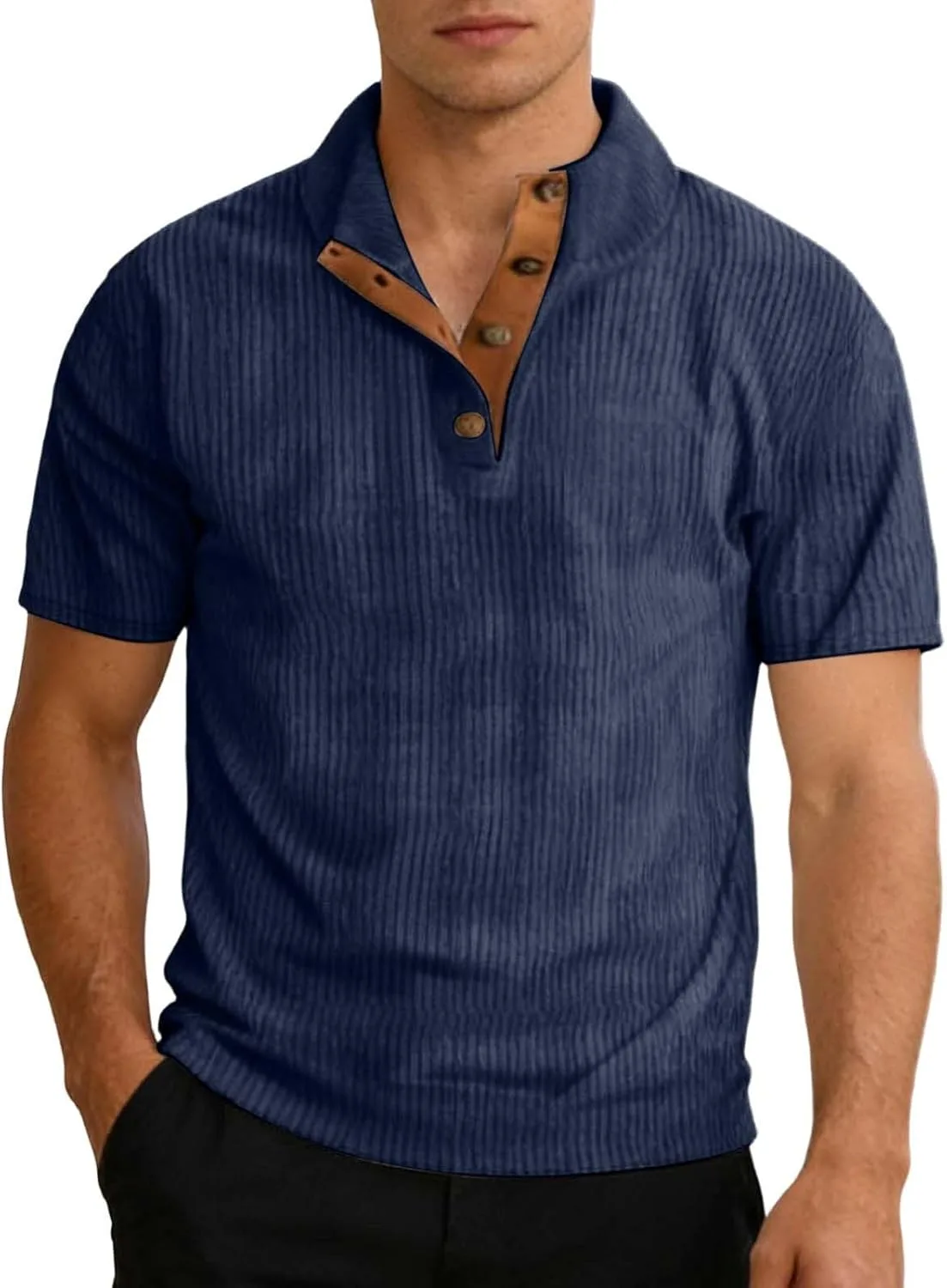 Кордовая вязаная толстовка для мужчин Casual Stand Collar с коротким рукавом — фото 2