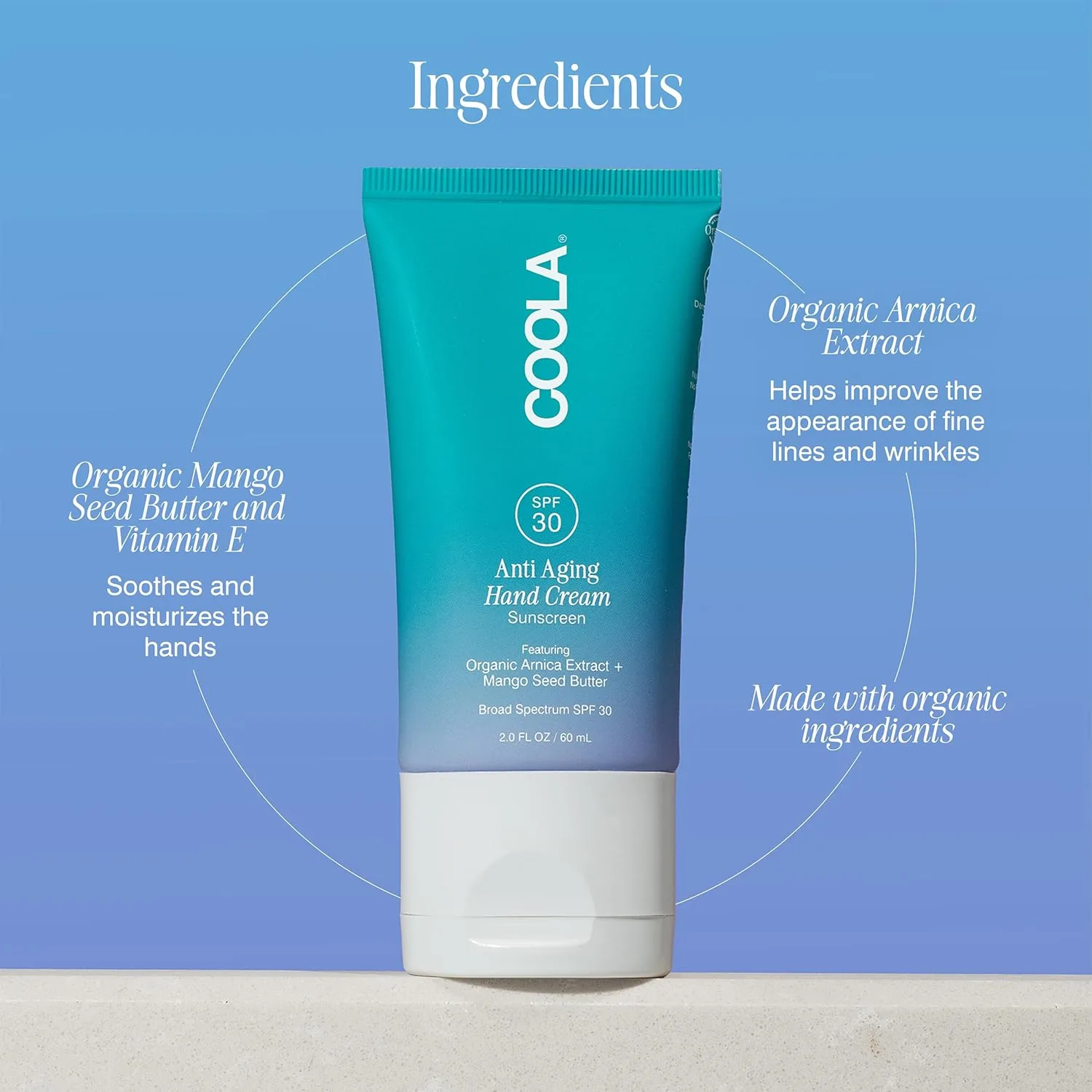 Антивозрастной крем для рук COOLA с SPF 30, протестирован дерматологами, содержит масло семян манго, витамин Е, органическую арнику, глубоко питает, заметно разглаживает кожу, 60 мл. — фото 4