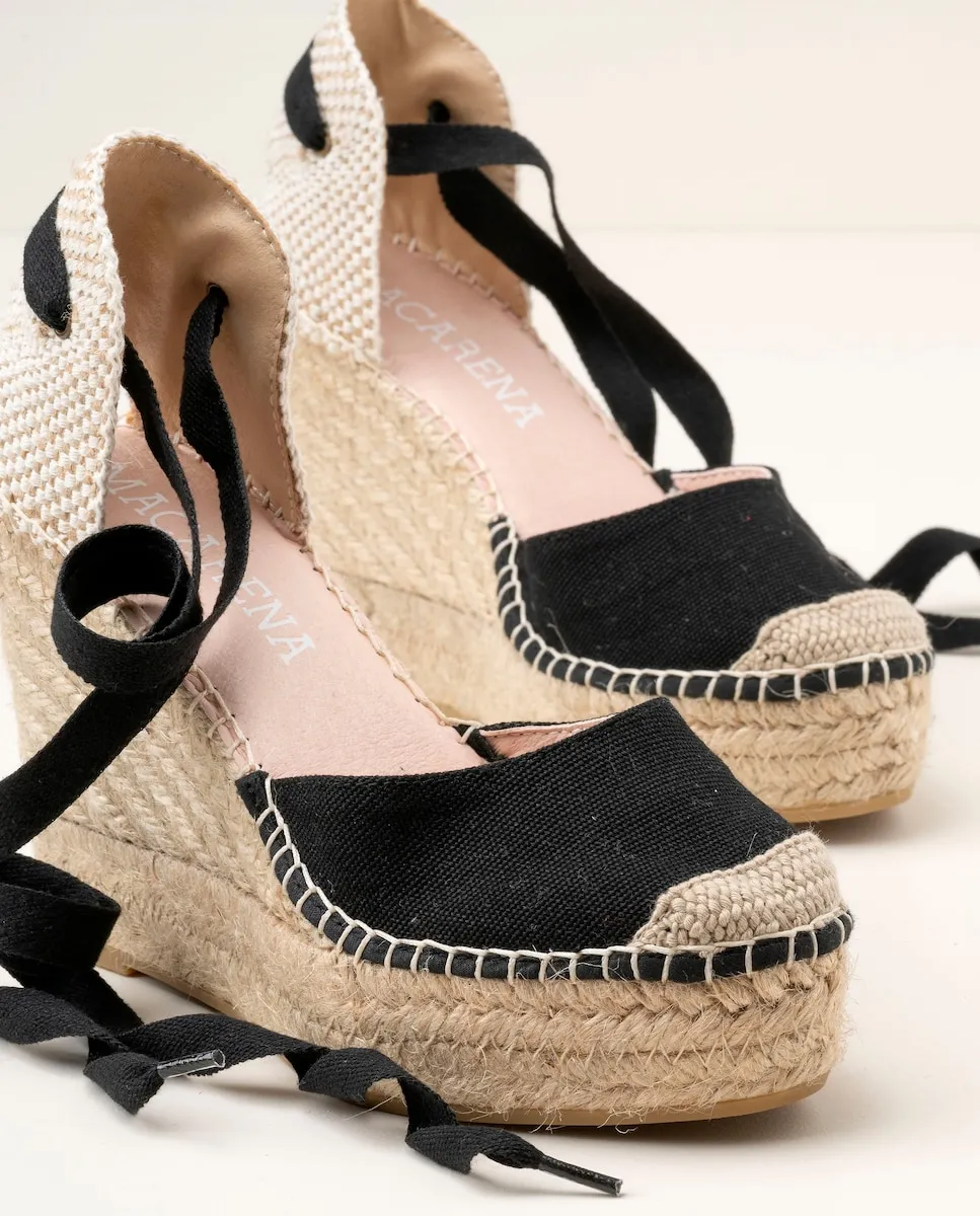 Женские эспадрильи на танкетке с платформой из органического хлопка Macarena Shoes, черный — фото 4